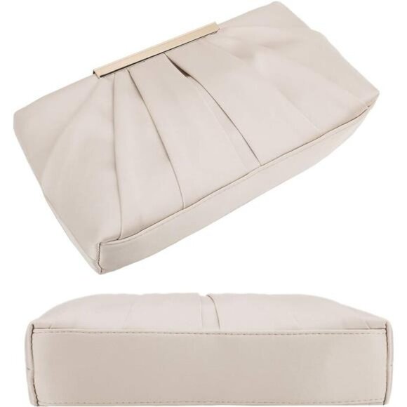 Clutch Evening Bag Elegant Pleated Satin Formal Handbag Simple Classy Purse - Picture 5 of 7